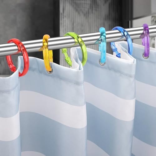 Colorful Shower Curtain Hooks - 12 Pcs Circular Plastic Shower Curtain Rings for Bathroom - O Shaped Transparent Rainbow Color Shower Hooks Rings for Shower Curtain Rod