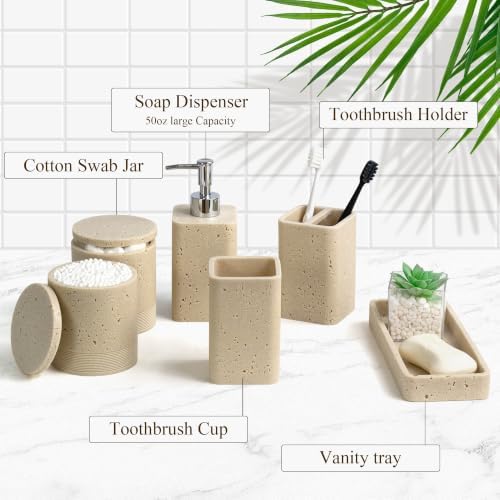 YMXYJM Bathroom Accessories Set 6 Piece Soap Dispenser Set Travertine Beige