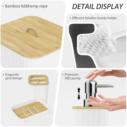 Bathroom Accessories Set - 10PC Bathroom Set, White Bathroom Set, Bathroom Accessories Set, Toilet Brush, Bathroom Trash Can & Soap Dispenser