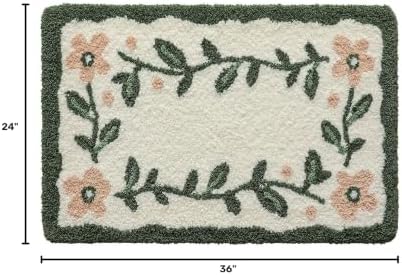 DEXI Boho Floral Bathroom Rugs 36x24, Green Leaf Bath Mat Non Slip Washable