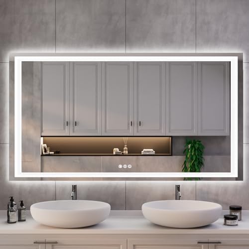 ISKM 51x32 LED Mirror for Bathroom, Front and Back Lit, Anti-Fog, Dimmable
