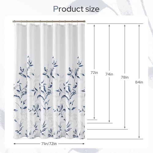 HOMEIDEAS Blue and White Botanical Shower Curtain 72×72 Inches