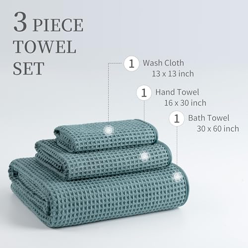 MICROFI New Microfiber Waffle Bath Towels, 3 Pieces, Oversized, Soft, Absorbent, Fast Drying, Lint Free, Includes Bath, Face and Hand Towels 430 GSM