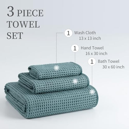 MICROFI New Microfiber Waffle Bath Towels, 3 Pieces, Oversized, Soft, Absorbent, Fast Drying, Lint Free, Includes Bath, Face and Hand Towels 430 GSM