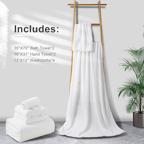 Smuge 8pcs Bath Towel Set, 2 Extra Large Bath Towel Sheets, 2 Hand Towels and 4 Washcloths- Highly Absorbent Microfiber,Ultra Soft Towel Set for Bathroom,Waffle Weave Design, Pack of 8 (White)