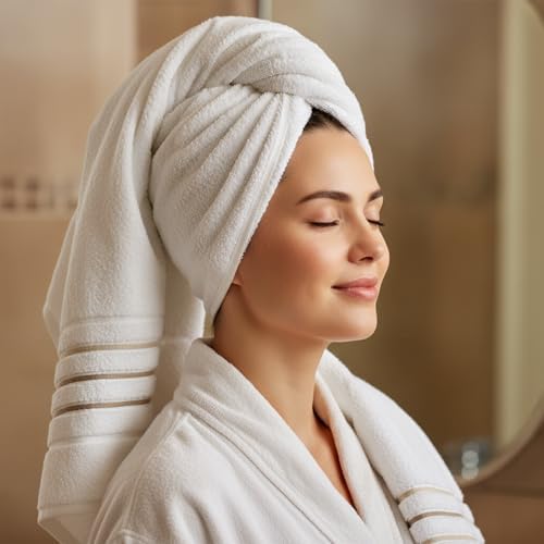 Bath Sheet Towels for Bathroom – Luxury 1-Piece Cotton Towels (70''x35''), Soft Absorbent & Quick Dry, 600 GSM Bath Towels for Bathroom, Hotel Spa Quality (White/Brown Taupe, 1-Bath Sheet)