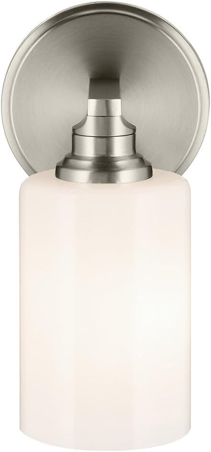 Kichler Gioe 5" 1-Light Wall Sconce with Opal Glass in Brushed Nickel, Damp Rated, for Powder Room, Bathroom, Kitchen, Hallway, Bedroom, Fireplace, (5" W x 9.5" H), 55224NI