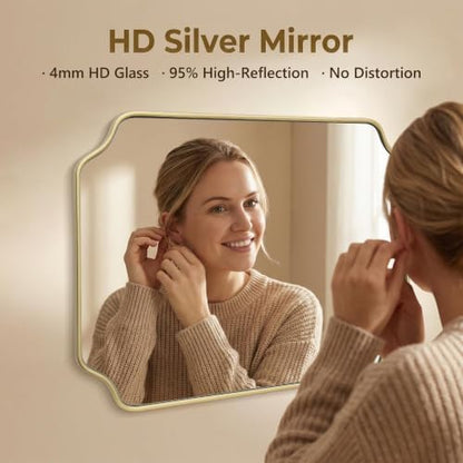 Besdomus Gold Modern Bathroom Mirror: 22"x30" Minimalist Vanity Wall Mirror