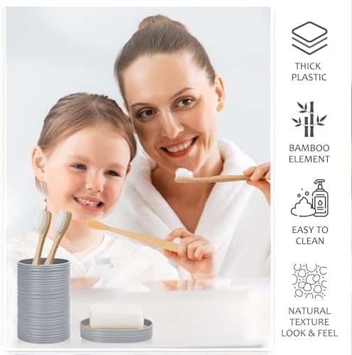 CERBIOR Bamboo Bathroom Accessories Set 6 Piece Spiral Bath Ensemble,Grey
