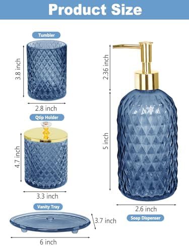 Haturi Glass Bathroom Accessories Set, Navy Blue Bathroom Set, 4 Pcs