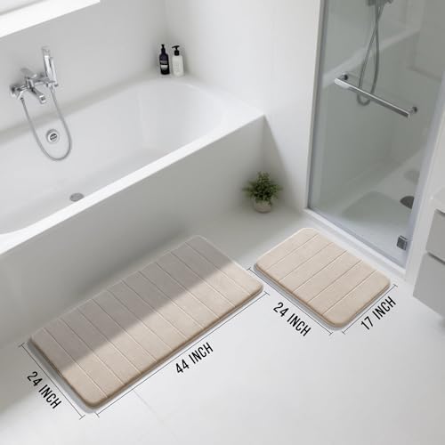 Yimobra Large Memory Foam Bathroom Mat Set, 44 x 24 & 24 x 17 in, Beige
