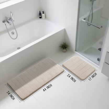 Yimobra Large Memory Foam Bathroom Mat Set, 44 x 24 & 24 x 17 in, Beige