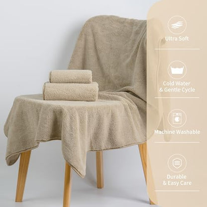 MICROFI New Microfiber Bath Towel Set, 3 Piece, Oversize, Quick Dry, Lint Free, Includes Body, Hand and Face Towels