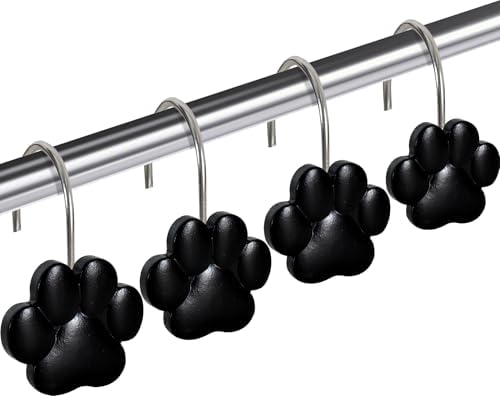 12-Piece Cat Paw Print Shower Curtain Hooks for Bathroom