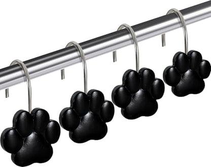 12-Piece Cat Paw Print Shower Curtain Hooks for Bathroom