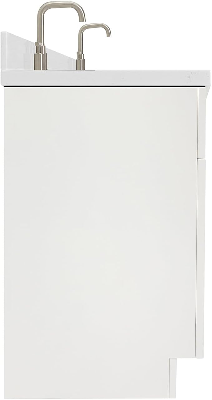 ARIEL Hamlet 72" Double White Bathroom Vanity, 1.5" Edge Carrara Quartz Countertop & Splash, Oval Sinks, 4 Soft Closing Doors, 3 Full Extension Dovetail Drawers, Toe Kick, Brushed Nickel