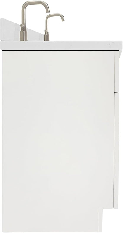 ARIEL Hamlet 72" Double White Bathroom Vanity, 1.5" Edge Carrara Quartz Countertop & Splash, Oval Sinks, 4 Soft Closing Doors, 3 Full Extension Dovetail Drawers, Toe Kick, Brushed Nickel