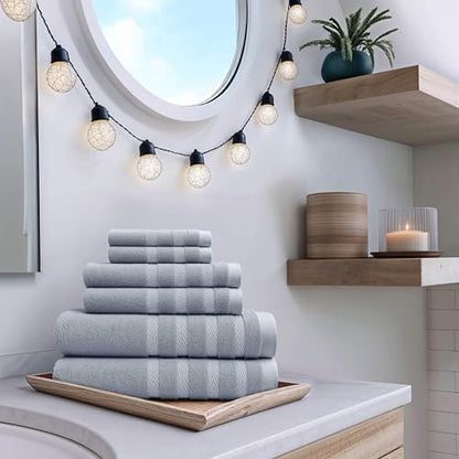 Hearth & Harbor Bath Towels for Bathroom - 100% Ring Spun Cotton Luxury Bathroom Towels - Soft & Highly Absorbent Bath Towels Set, 6 Piece Set, Ice Blue