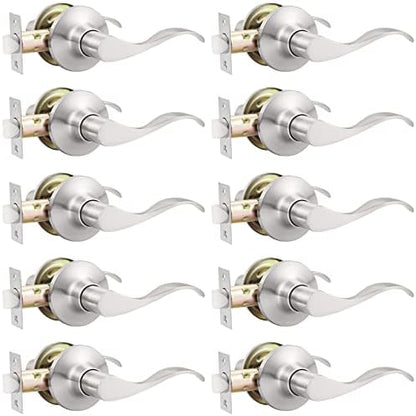GOBEKOR 10 Pack Satin Nickel Passage Lever Handle Interior Door Levers Hallway Closet Door Handles Wave Door Lock Keyless Lever Door Handles