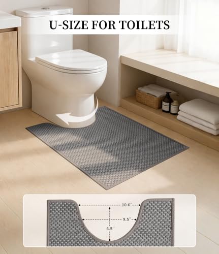 YIHOUSE Light Grey Bathroom Rugs Sets 3 Pieces,Thin Bath Mat Quick Dry