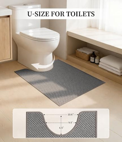 YIHOUSE Light Grey Bathroom Rugs Sets 3 Pieces,Thin Bath Mat Quick Dry