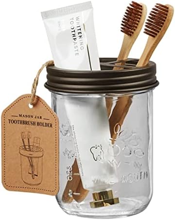 Amolliar Mason Jar Bathroom Accessories Set, 4Pcs Glass Bathroom Set,Bronze