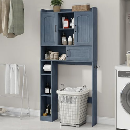 Vabches Over The Toilet Cabinet with 2 Barn Doors & Sliding Door, Blue