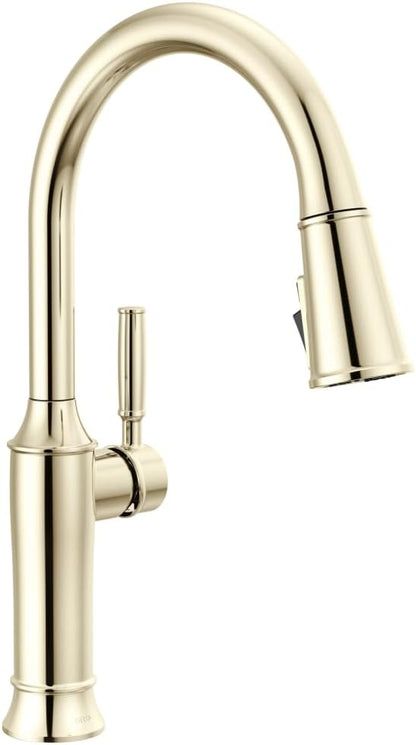Delta Renaldi Polished Nickel Kitchen Faucet with Pull Down Sprayer, Modern Single Hole Kitchen Sink Faucet, Single Handle, Lumicoat Polished Nickel 9184-PN-PR-DST