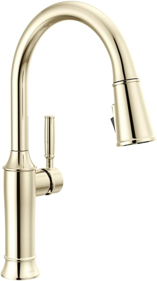 Delta Renaldi Polished Nickel Kitchen Faucet with Pull Down Sprayer, Modern Single Hole Kitchen Sink Faucet, Single Handle, Lumicoat Polished Nickel 9184-PN-PR-DST