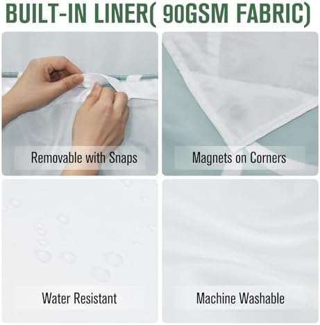 Yiatn Teal Blue No Hook Shower Curtain with Snap-in Liner, 71 x 74 Inch