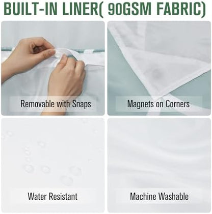 Yiatn Teal Blue No Hook Shower Curtain with Snap-in Liner, 71 x 74 Inch