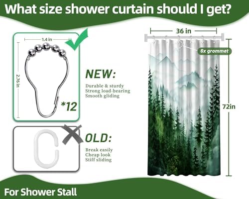 Dark Green and White Stall Shower Curtain, 36X72 in Narrow Small, Forest