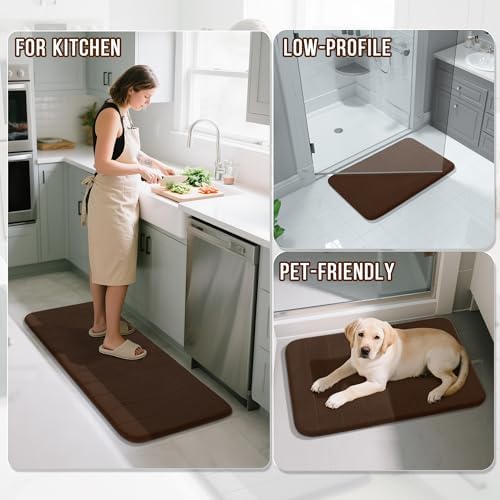 Yimobra Large Memory Foam Bathroom Mat Set, 44 x 24 & 24 x 17 in, Brown