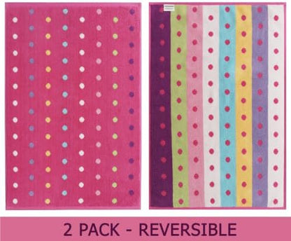 COTTON CRAFT Reversible Bath Mat - 2 Pack Pink Multi Cotton Terry Tub Mats