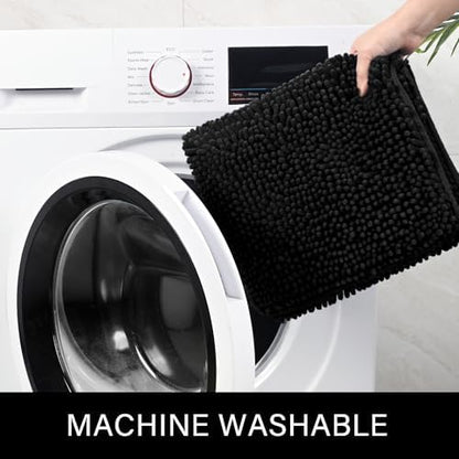 LOCHAS Luxury Bathroom Rug Shaggy Bath Mat 24 x 48 Inch, Black