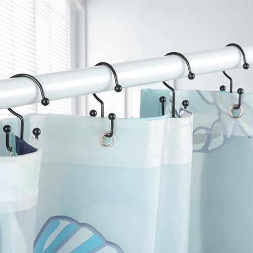 Goowin Shower Curtain Hooks, 12 Pcs Shower Curtain Rings, Durable Rust Proof Black Shower Curtain Hooks, Shower Rings for Curtain, Double Glide Shower Hooks for Shower Curtain Rods, Black