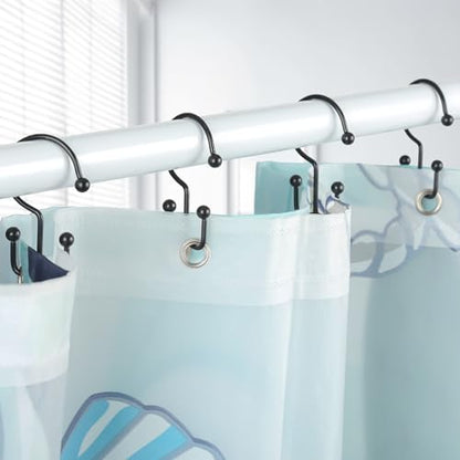 24 Pcs Shower Curtain Hooks, Goowin Shower Curtain Rings, Durable Black Shower Curtain Hooks Rust Proof, Shower Rings for Curtain, Double Glide Shower Hooks for Shower Curtain Rods, Black