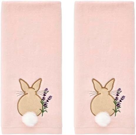 SKL Home Cotton Tail Hand Towel Set-2pc, 100% Cotton, 3D-Embroidered, Pink