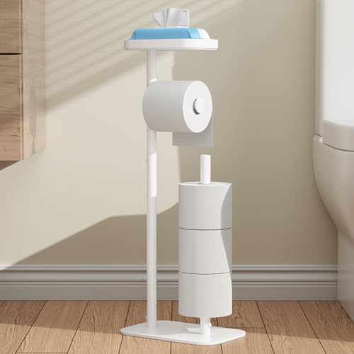 Kitsure Metal Toilet Paper Holder Free Standing, Medium, White
