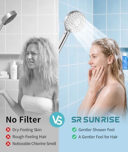 SR SUN RISE Filtered Shower Head with Handheld High Pressure 9 Spray Mode Showerhead Detachable Shower Head Water Softener Filters Beads for Hard Water Remove Chlorine 1 Filter 1.8GPM Chrome