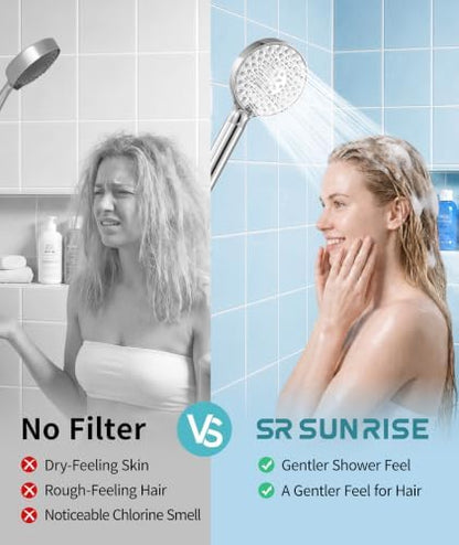 SR SUN RISE Filtered Shower Head with Handheld High Pressure 9 Spray Mode Showerhead Detachable Shower Head Water Softener Filters Beads for Hard Water Remove Chlorine 1 Filter 1.8GPM Chrome