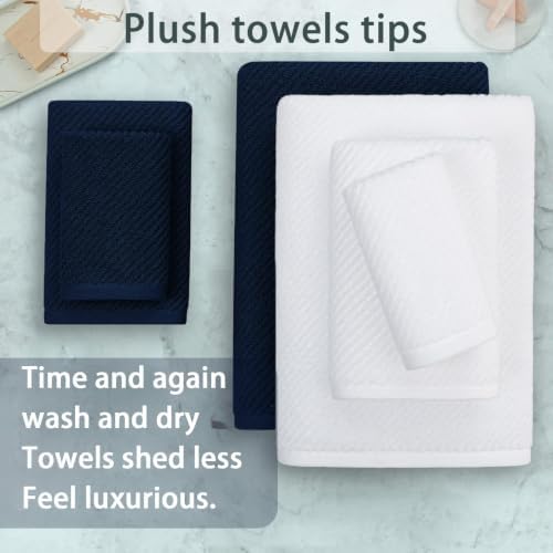 VOOVA & MOVAS 6PC Towel Set, 100% Cotton, Blue White