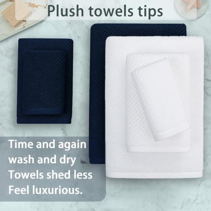 VOOVA & MOVAS 6PC Towel Set, 100% Cotton, Blue White