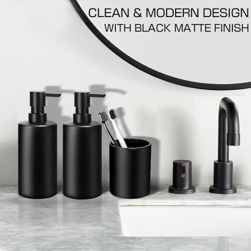 Matte Black Bathroom Accessories Set, 5 Pcs Bathroom Accessories Set, Glass Soap Dispenser and Toothbrush Holder Set, Qtip Holder and Cotton Ball Holder, Modern Bathroom Decor Sets