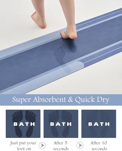 MontVoo-Bath Mat Rug Long Non Slip Super Absorbent Bathroom Runner Stain Resistant Quick Dry Thin Bathroom Mat Fit Under Door-24"x70",Navy