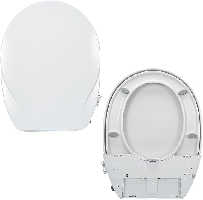 Non-Electric Bidet Toilet Seat Attachment with Dual Nozzles, Quiet Slow Close Toilet Seat, Adjustable Water Pressure, Easy Installation (Round)