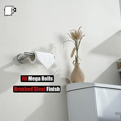 JQK Toilet Paper Holder, 5 Inch 304 Stainless Steel Thick 0.8mm Tissue Paper Dispenser for Bathroom, Hold Mega Rolls, Brushed Nickel Wall Mount, TPH100-BN