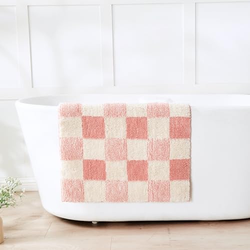 CozeCube Blossom Pink Checkered Bath Runner 59"x24" Non Slip Washable Rug