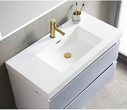 Blossom 36 inch LED Lighted Bathroom Vanity with Acrylic Sink | Wall Mounted Vanity with Dimmable LED Lights | Modern Floating Design for Bathrooms | 36" w/Acrylic Sink, Light Grey