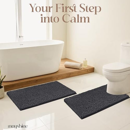 Extra Large Round Area Rug Set for Bathroom 48"x48" Soft Plush Chenille Bath Mat, Water Absorbent Non-Slip Bathroom Rug | Washable Shag Carpet, Bedroom, or Home Décor | Charcoal Gray